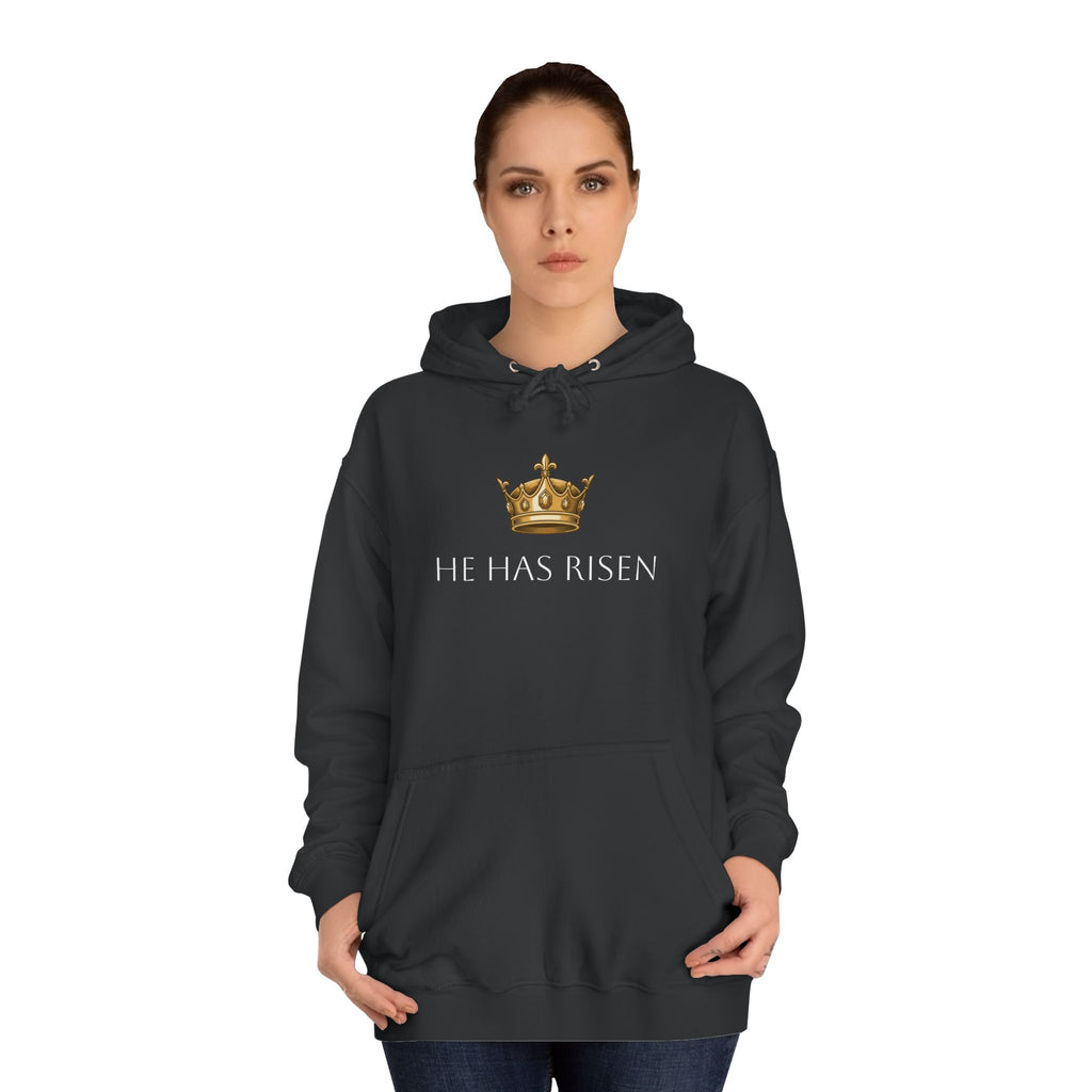 College Hoodie — Gold Crown Graphic with Romans 6:9 Faith Quote