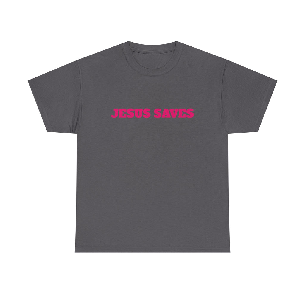 Jesus Saves T‑Shirt Pink 'Good News' Faith Tee (Back Scripture)