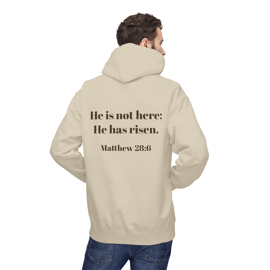 He Has Risen Hoodie  Christian Easter Scripture Pullover (Matthew 28:6)