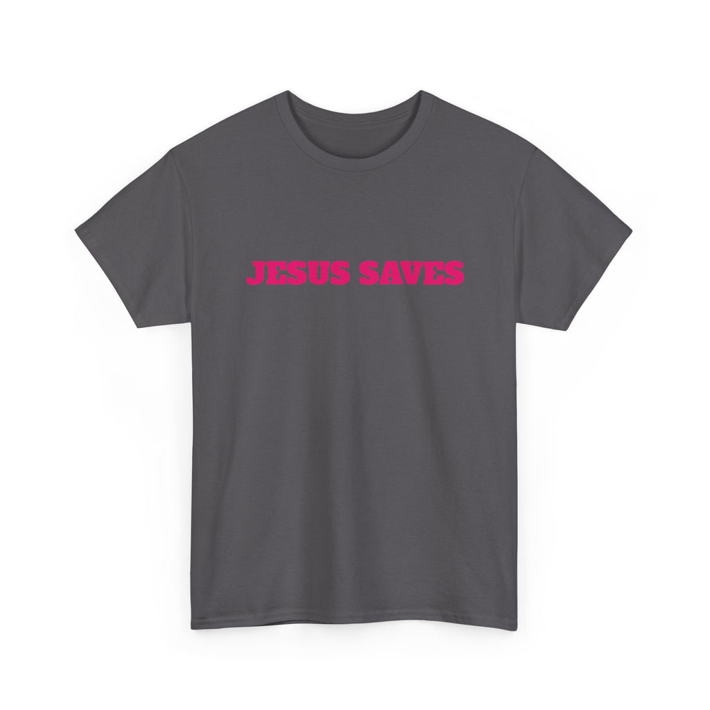 Jesus Saves T‑Shirt Pink 'Good News' Faith Tee (Back Scripture)