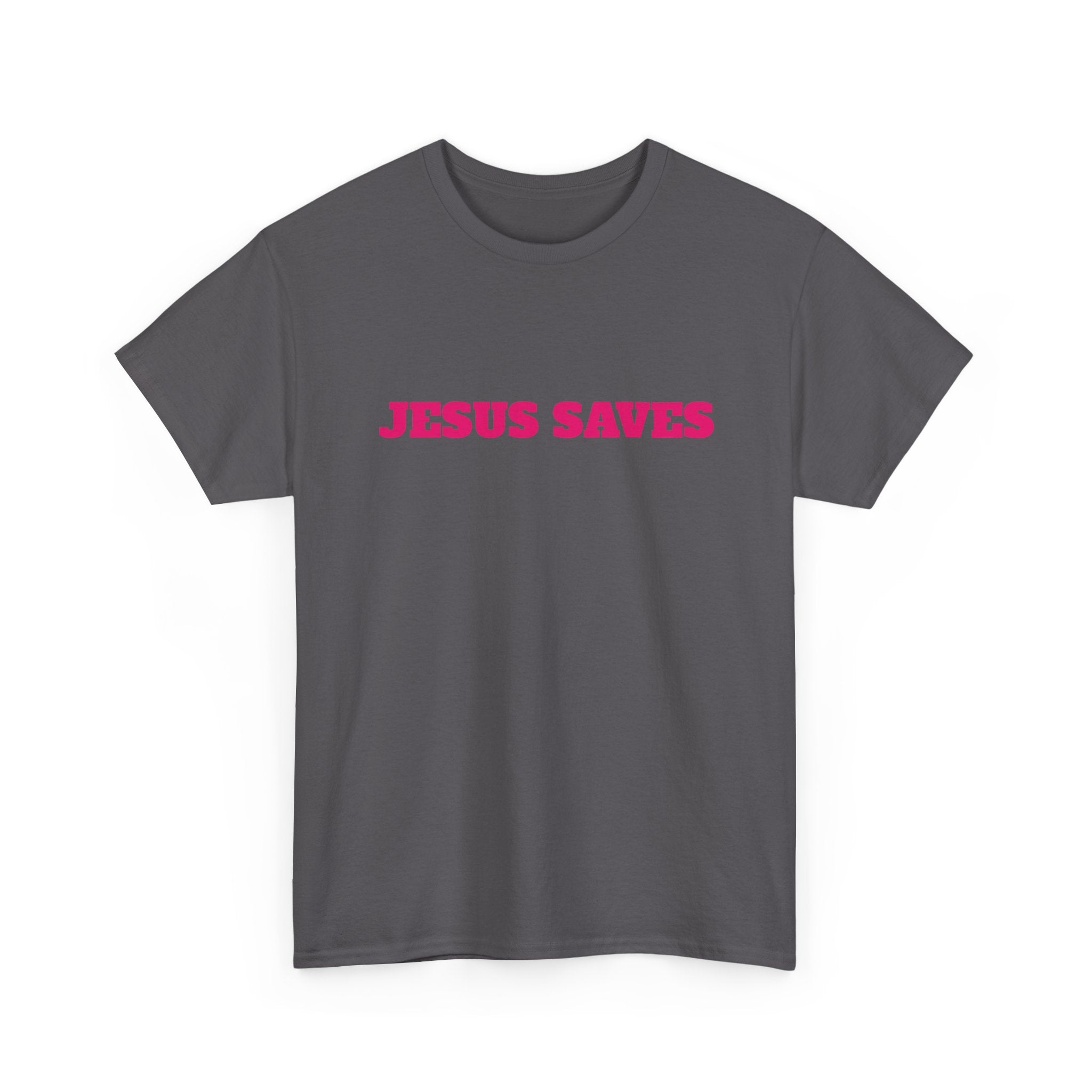 Jesus Saves T‑Shirt Pink 'Good News' Faith Tee (Back Scripture)