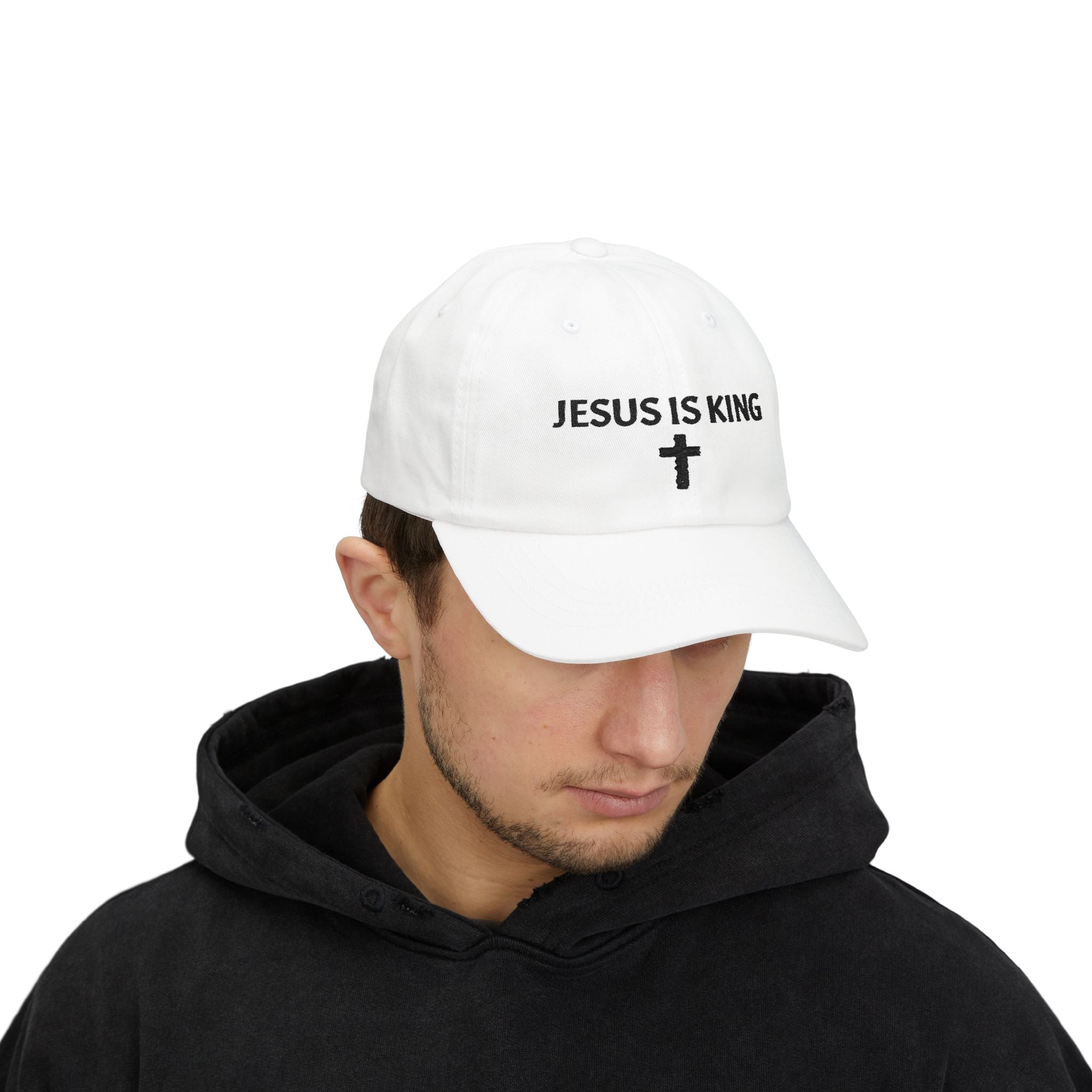 Jesus Is King Dad Cap — Embroidered Christian Baseball Hat with Cross