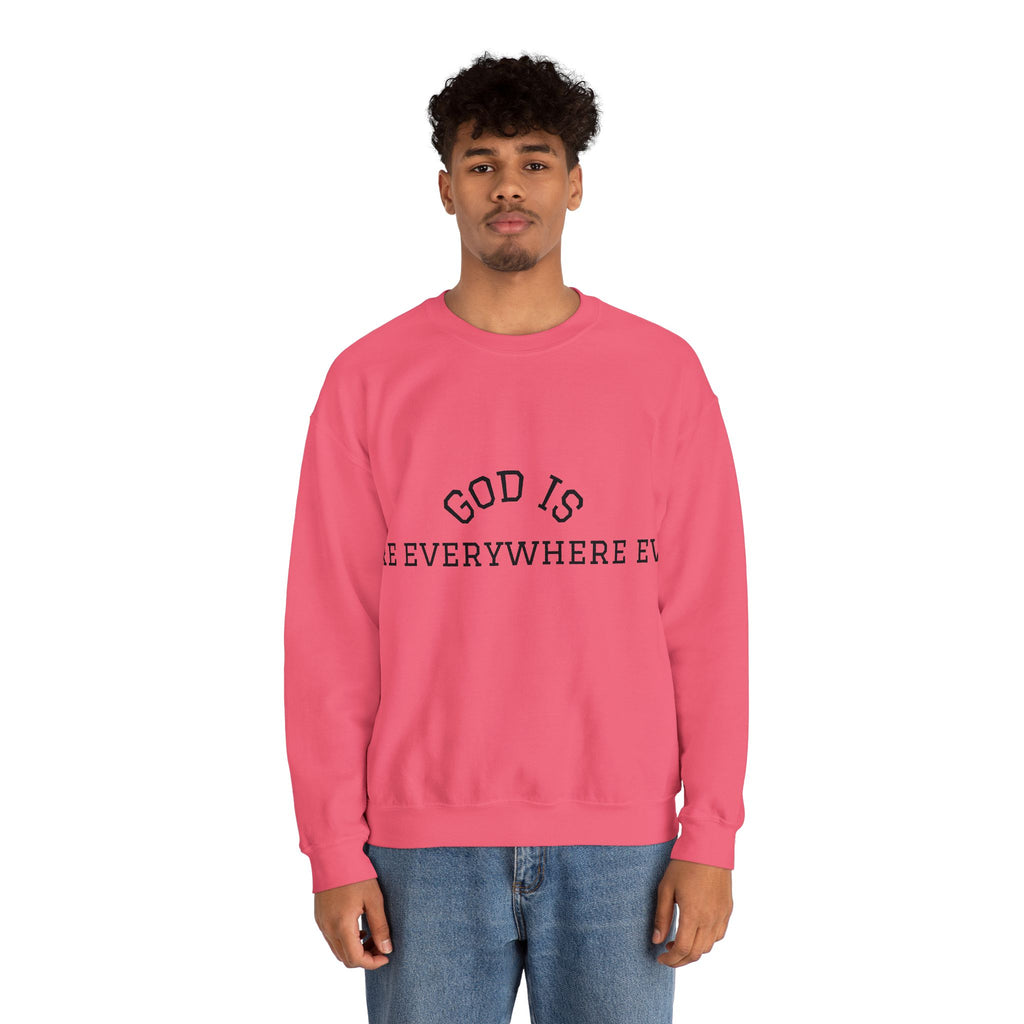 Christian Crewneck Sweatshirt — "God Is Everywhere" with Back Cross Design